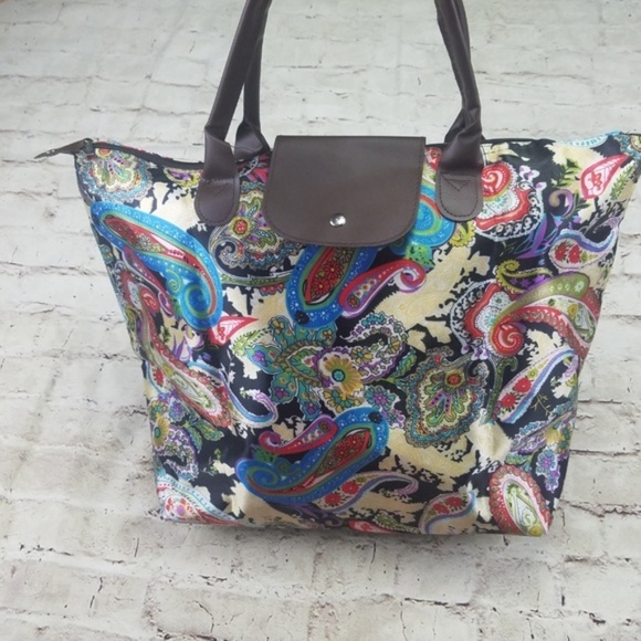 Handbags - Satin Handbag Boho Bag Paisley Print Fabric Large Foldable Shopper Tote Travel